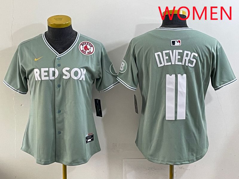 Women 2025 Boston Red Sox 11 Devers Light Green Joint Name Nike MLB Jersey style 12